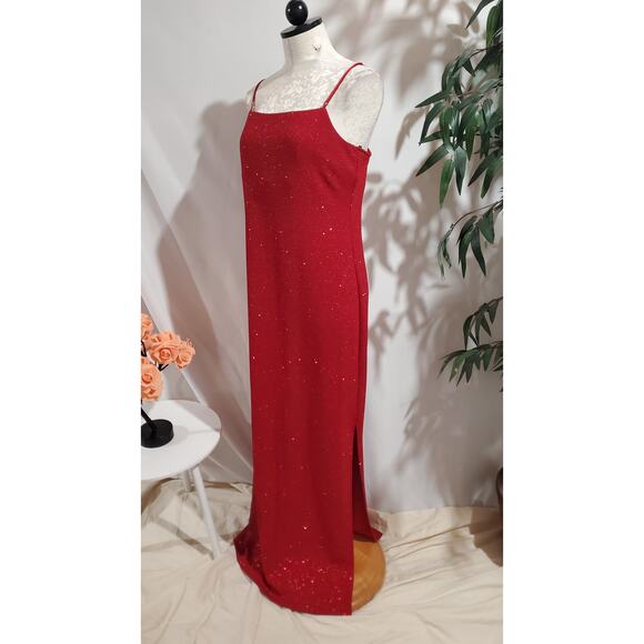 Vtg City Triangles 90s Y2K Glitter Sparkle Stretch Dress Size L Red Vamp Formal - Picture 2 of 13